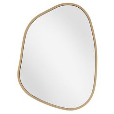 a mirror that is on top of a white surface with a brown border around it