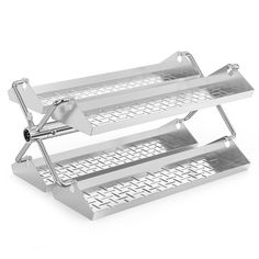 two tiered metal trays with handles on each side