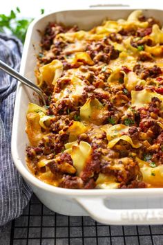 a casserole dish with meat and cheese