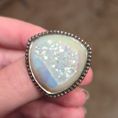 Beautiful Druzy Quarts Ring Size 7 White Opalescence Color. Shows Whites, Pinks, Blues, Purples. Pjc 925 Stamped Silver. Silver Can Be Polished For A Shinier Look. Quarts Ring, Womens Silver Jewelry, Show White, Womens Jewelry Rings, Druzy, Ring Size, Size 7, Women Jewelry, Ring