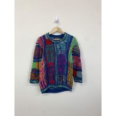 Used condition check dimensions before buying Pit to Pit:17.5 Length:25 Sleeve Length:18.5 E444 Patchwork Knit Sweater With Crew Neck, Patterned Crew Neck Winter Top, Winter Patterned Crew Neck Top, Casual Multicolor Jacquard Knit Sweater, Winter Patterned Knit Tops, Patterned Knit Tops For Winter, Patterned Jacquard Knit Crew Neck Tops, Fitted Multicolor Jacquard Knit Top, Blue Patchwork Crew Neck Sweater