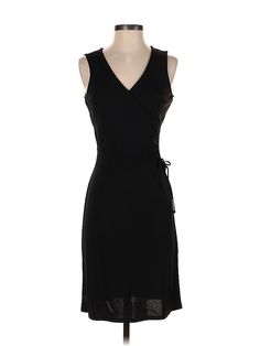 Ann Taylor LOFT Cocktail Dress Size: 2 Black Dresses - used. 65% RAYON, 35% POLYESTER, Wrap, V-Neck, Solid, Knee Length, Sleeveless | Ann Taylor LOFT Cocktail Dress - Wrap: Black Solid Dresses - Used - Size 2 Petite Fitted Sleeveless Black Wrap Dress, Black Fitted Sleeveless Wrap Dress, Black Fitted Wrap Dress For Summer, Dress Wrap, Black Casual Dress, Black Dresses Casual, Solid Dress, Black Dresses, Black Solid