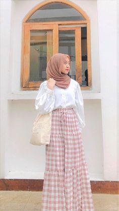 Ootd Korean Style Hijab, Hijab Outfit Summer, Muslim Outfit, Outfits Pastel, Long Skirt Casual