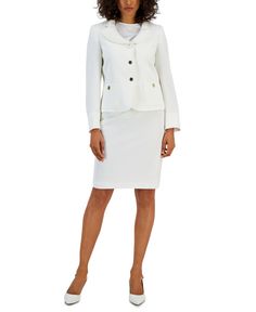 in stock Tailored Career Skirt Suit With Buttons, Classic Notch Lapel Skirt Suit With Buttons, Classic Skirt Suit With Notch Lapel, Tailored Skirt Suit With Buttons For Workwear, Classic Skirt Suit With Buttons For Career, Classic Tailored Skirt Suit With Button Closure, Classic Tailored Skirt Suit, Pencil Skirt Suit, Business Casual Work