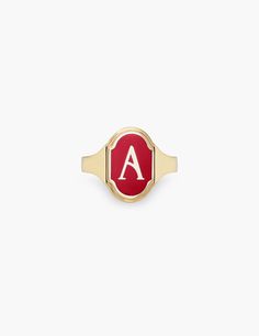 Enamel Initial Ring Make A Note, Initial Ring, 18k Yellow Gold Ring, Green And Red, Yellow Gold Ring, Perfect Home, How To Make Notes, Yellow Gold Rings, Black Green