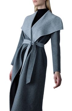 A supple double-faced wool from Italy lends a soft and cozy feel to a timeless wrap coat with a face-framing oversized collar and an elegant midi length. 50" length (size Medium) True-wrap style Shawl collar Removable tie belt Front welt pockets 100% wool Dry clean Imported Elegant Shawl Collar Wool Coat For Winter, Elegant Sweater Coat With Shawl Collar For Work, Elegant Wrap Outerwear For Work, Chic Wool Coat With Shawl Collar For Winter, Chic Winter Wool Coat With Shawl Collar, Chic Shawl Collar Wool Coat For Winter, Chic Wool Coat With Shawl Collar, Chic Shawl Collar Wool Coat For Fall, Wool Wrap Coat