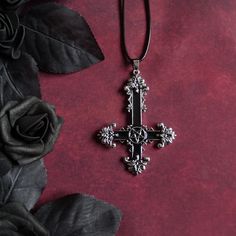 Upside Down Cross Necklace, Satanic Jewelry, Upside Down Cross, Metal Chain Necklace, Inverted Cross, Oc Board, Black Tissue Paper, Cord Jewelry, Jewelry Black