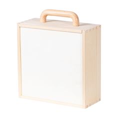 a wooden box with handle on white background