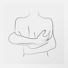 a line drawing of a woman's torso with her arm wrapped around the shoulder