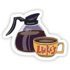 a sticker with a cup of coffee next to it and the words luke's