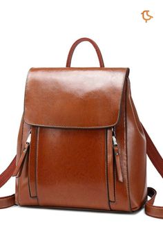 Women Genuine Leather Shoulder Backpack Trendy Rectangular Leather Backpack, Brown Faux Leather School Bag, Trendy Leather Shoulder Bag For School, Trendy Large Capacity Leather Backpack For Back To School, Trendy Large Capacity Leather Backpack For School, Brown Bags For Daily Use And Back To School, Trendy Large Leather Backpack For School, Brown Large Capacity Satchel For Back To School, Trendy Brown Leather Backpack For School