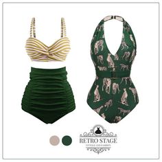 Outfit – Retro Stage - Chic Vintage Dresses and Accessories Retro Green Stretch Swimwear, Vintage Green Fitted Swimwear, Vintage Fitted Bottoms For Beach, Vintage Fitted Beach Bottoms, Retro Stage, Outfit Retro, Chic Vintage, Summer Look, Vintage Chic