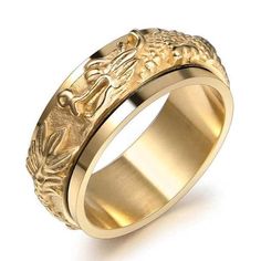 Rings 7 / Gold Viking Powerful Dragon Stainless Steel Ring Ancient Treasures Ancientreasures Viking Odin Thor Mjolnir Celtic Ancient Egypt Norse Norse Mythology Chinese Ring, Dragon Man, Dragon Ring, Chinese Dragon, Finger Ring, Ring Gold, Stainless Steel, Ring, Gold