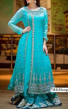 Pakistani Dresses online shopping in USA, UK. | Indian Pakistani Fashion clothes for sale with Free Shipping. Call +1 512-380-1085 Light Blue Organza Dress For Formal Occasions, Fitted Blue Chiffon Gown, Blue Fitted Chiffon Gown, Light Blue Floor-length Dress For Eid, Blue Chiffon Maxi Length Gown, Green Georgette Sets For Formal Occasions, Formal Green Georgette Sets, Green Georgette Formal Sets, Light Blue Dress For Wedding And Eid