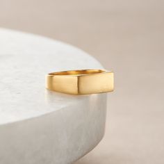 A modern classic, this striking Yellow Gold Plated Rectangle Signet Ring is handcrafted in our Brighton workshop. The 925 Sterling silver plated 18ct Yellow Gold Plated ring features a smooth flat rectangular bezel. Adorn your fingers with a chunky, contemporary reinvention of the traditional signet ring, perfect for teaming with delicate rings or wearing alone to make a statement. Made from: 925 sterling silver then plated in 18ct yellow plating. Our gold plated items are compliant with the Ass Gold Jewelry With Polished Finish And Rectangular Stone, Gold Jewelry With Rectangular Polished Stone, Timeless Wedding Signet Ring With Polished Edges, Luxury Everyday Signet Ring, Timeless Tarnish-resistant Rectangular Jewelry, Modern Formal Jewelry With Rectangular Stone, Modern Hallmarked Signet Ring For Everyday, Minimalist Everyday Jewelry With Rectangular Stone, Modern Emerald-cut Jewelry With Polished Finish