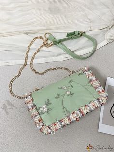 Bird in Bag - Ace Embroidered Detailed Single Shoulder Bag, New New Green, Bird In Bag, Bag Bag, Square Bag, Shoulder Bag Women, Luggage Bags, Faux Pearl, Bags Women, Color Blocking