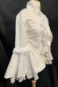 Fitted White Shirt With Ruffles, Victorian Cotton Fitted Blouse, Victorian Fitted Ruffle Blouse, Fitted Victorian Cotton Blouse, Fitted Victorian Blouse With Ruffles, Victorian Fitted Ruffled Blouse, Fitted Gothic Long Sleeve Shirt, Fitted Long Sleeve Gothic Shirt, Fitted Long Sleeve Shirt For Costume Party