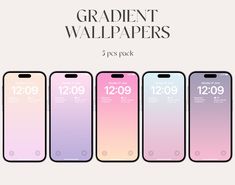 four iphones with different color options and the text, gradient wallpapers 3 pack