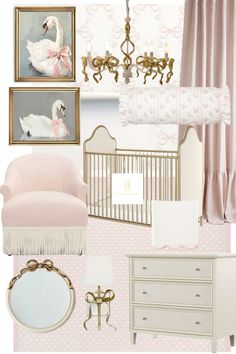 Swan Bedroom Ideas, Vintage Ballet Nursery, Baby Girl Nursery Swan Theme, Classic Pink Nursery, Ballerina Themed Nursery, Swan Lake Nursery Theme, French Baby Girl Nursery