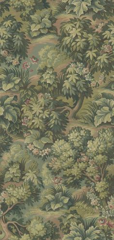 an image of a wallpaper with trees and bushes on it's side,