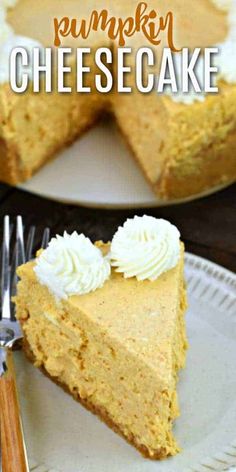 a slice of pumpkin cheesecake on a plate