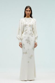 Luxury Wedding Dress With Broderie Anglaise, Luxury Long Sleeve Dresses With Handwork, Traditional Ivory Wedding Dresses, Bridesmaid Lace Long Sleeve Dresses, Luxury Handwork Long Sleeve Dresses, Long Sleeved Gown With Swan, Non Traditional Wedding Dresses With Sleeves, Luxury Wedding Maxi Dress With Draped Sleeves, Luxury White Embroidered Long Sleeve Dress