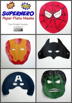 paper plate masks for kids to make with the avengers logo and spiderman faces on them