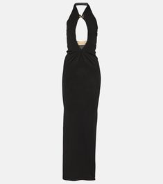 Era cutout maxi dress in black - Aya Muse | Mytheresa Elegant Sleeveless Maxi Dress With Cutout, Elegant Sleeveless Cutout Maxi Dress, Summer Evening Maxi Dress With Cut-out Waist, Black Cutout Floor-length Maxi Dress, Chic Halter Neck Maxi Dress With Side Slits, Black Floor-length Maxi Dress With Cutout, Silk Maxi Dress With Back Opening, Elegant Halter Neck Viscose Dress, Evening Floor-length Maxi Dress With Cutout