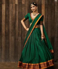 South Indian Langa Davani, Narayanpet Half Saree Designs, Narayanpet Saree Blouse Designs, Langa Blouse Designs For Women, Narayanpet Half Sarees, Narayanpet Lehenga, Lehenga South Indian, Traditional Half Saree Designs