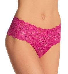 Sexy, flattering thong is all stretch lace with line-free, scalloped edges for a classic lingerie look. Made of polyamide and elastane. Wide stretch lace waistband has reflective elements. Underside is lace with a wide thong band. Center back seam ensures a curve-flattering fit. Mid-rise. Minimal rear coverage. Sewn-in tag. Stretch cotton knit blend crotch liner for comfortable wear. Made in Italy. Please Note: Model is wearing a thong (not included) for modesty. Cosabella Women's Never Say Neve Fitted Pink Lace Tops, Fitted Pink Lace, Classic Lingerie, Never Say Never, Scalloped Edges, Stretch Lace, Cotton Knit, Stretch Cotton, Mid Rise