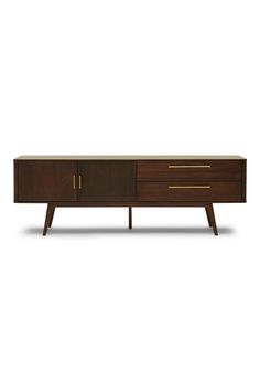 the sideboard with two drawers and one door on each side, is made from walnut wood