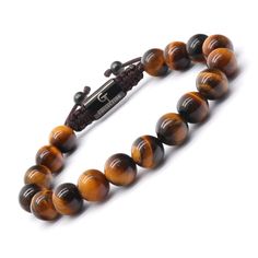 HANDCRAFTED BY JEWELRY ARTISANS - GT Collection Male Beaded Bracelets are made using certified natural gemstones and 10 mm beads for a beautiful and unique piece of art that you can wear for years to come. THE POWERS OF BROWN TIGER EYE STONE - Tiger eye stones are believed to provide insights, confidence and balance based on Egyptian tradition and other cultures worldwide. For enhancing the connection with your personal power. ENERGY BRACELET FOR MEN - Gemstones offer a wide array of benefits an Evil Eye Bracelet With Gemstone Beads As Gift, Gift Evil Eye Bracelet With Gemstone Beads, Evil Eye Bracelet With Round Gemstone Beads, Adjustable Evil Eye Bracelet With Gemstone Beads, Adjustable Natural Stone Round Bead Gemstones, Brown Gemstone Beaded Bracelets, Brown Gemstone Beads Bracelet As Gift, Brown Crystal Bracelet With Gemstone Beads, Adjustable Wristband With Round Natural Stones