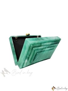 Bird in Bag - Multi-Layered Clutch Bag with Fashionable Colorful Painting and Chain Decoration for Weddings and Formal Occasions, Hard Green Rectangular Box Bag For Party, Green Rectangular Box Bag For Evening, Rectangular Green Box Bag For Evening, Green Clutch Box Bag As Gift, Green Clutch Box Bag For Gifts, Square Green Shoulder Bag For Party, Green Square Shoulder Bag For Party, Green Rectangular Evening Bag For Events, Elegant Green Bag For Gift