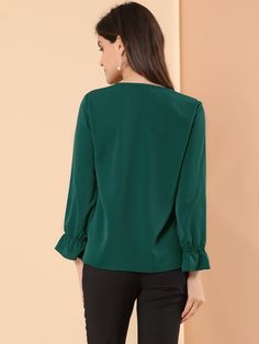 Shop Allegra K for polyester h line ruffle neck gathered cuff blouse you are looking for, get more women's blouses for yourelf. Order now! Free Returns! Women's Office, Womens Office, Sleeves Blouse, Pretty Top, Women's Blouses, Chiffon Long Sleeve, Chiffon Ruffle, Peasant Blouse, Green Blouse