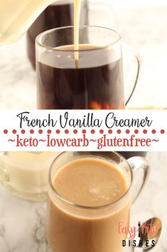 french vanilla creamer keto - low carb glutenfree is being poured into a glass mug