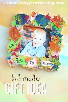 Love You To Pieces - Picture Frame, Kid Made Gift Idea perfect for Mother's Day, Father's Day etc. Fathers Day Gifts Ideas With Pictures, Reggio Fathers Day Gifts, Fathers Day Gifts Ideas From Kids, Fathers Day Gifts Ideas Preschool, Fathers Day Picture Frame, Fathers Day Crafts For Toddlers, Gifts For Kids To Make, Fathers Day Frames, Mother's Day Projects