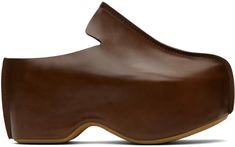 JW Anderson: Brown Leather Platform Clogs | SSENSE Brown Mules, Platform Clogs, Suede Fashion, Jw Anderson, Pointed Toe Shoes, Leather Clogs, Mule Clogs, Platform Shoes, Mules Shoes