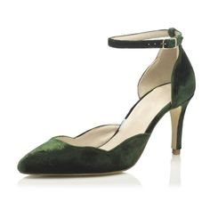 Our made-to-order customer provided this style. Green Velvet Pumps, Green High Heels With Padded Heel, Green Open Heels With Padded Heel, Green Open Heel Padded Heels, Green Open Heel Evening Heels, Green Open Heel Heels With Padded Heel, Elegant Green Heels With 4-inch Heel, Green Heels With Padded Heel, Green Fitted Pointed Toe Court Shoes