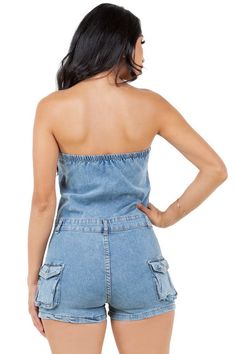 Sexy romper strapless front button-up, multi-pocket, elasticized back, belt loops Model size small 5'8" 36-26-38 S: Bust 29, Waist 27, Hip 35, length 22M: Bust 31, Waist 29, Hip 37, length 22.4L: Bust 32, Waist 31, Hip 39, length 22.8XL: Bust 34, Waist 32.5, Hip 41.5, length 232XL: Bust 35, Waist 34, Hip 44, length 23.6Made In: CHINAFabric Contents: 35%POLYESTER 65%COTTON Comfy Accessories, Mens Loungewear, Denim Romper, Black Romper, Mens Activewear, Shop Swimwear, Rompers Women, Womens Activewear, Mens Swimwear