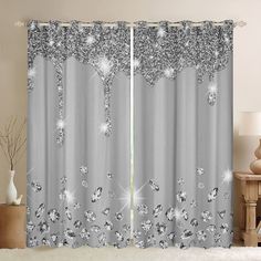 PRICES MAY VARY. Curtain Set: Set includes 2 panels of 38 x 45 inch each or 38 x 54 inch each or 42 x 63 inch each or 42 x 84 inch each or 42 x 90 inch each or 52 x 63 inch each or 52 x 84 inch each or 52 x 90 inch each or 52 x 96 inch each. Plastic grommets on top（Inner diameter 1.8" and Outer diameter 2.7"）.Easy to hang, and slide smoothly. Material: We have upgraded the fabric of curtain: High-grade velvet fabric ( soft touch). Our decorative curtains not 100% Blackout Curtains or not 100% li Purple Window Curtains, Young Man Room, Glitter Curtains, Light Blocking Curtains, Tier Curtains, Man Room, Drape Panel, Glam Decor, Glitter Print