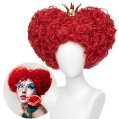 PRICES MAY VARY. UPGRADE: The red heart wig is fuller and will not be squeezed out of shape HEAD SIZE: PLEASE NOTE that this wig is one-size-fits-all due to its styling and is not adjustable. If your head circumference is significantly larger or smaller than average, please consider your purchase carefully. The package includes a metal comb to secure the wig and prevent it from loosening or falling off PACKAGE INCLUDE: 1x red wig + 1x crown + 1x wig cap MATERIAL: Synthetic fibers. Can be re-styl Party Wigs, Red Curly Hair, Halloween Wigs, Short Curly Wigs, Curly Hair Wig, Red Queen, Wigs Online, Costume Wigs, Brazilian Human Hair