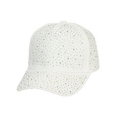 a white baseball cap with silver sequins on the front and side, against a white background