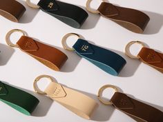 the leather keychains are all different colors