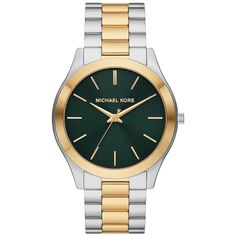 * This Slim Runway Watch Features A Green Sunray Dial, Three-Hand Movement And Two-Tone Stainless Steel Bracelet. * Case & Dial: Round 44mm Stainless Steel Case With A Green Dial; Mineral Crystal Face Resists Scratches * Watch Band: Two-Tone Stainless Steel Bracelet Band; 22mm Band Width; Links Can Be Removed For A Customized Fit * Movement: Quartz Movement With Three-Hand Analog Display; Imported * Water Resistant: Up To 50m (165ft): Wearable While Swimming In Shallow Water; 5 Atm Shallow Water, Three Hands, Stainless Steel Watch, Steel Watch, Minerals Crystals, Steel Bracelet, Stainless Steel Bracelet, Watch Band, Quartz Movement