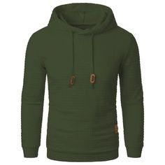 a green hoodie with two brown buttons on the chest