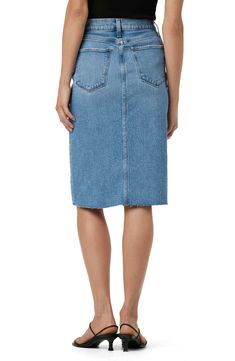 A raw hem adds stylish edge to a stretch-hinted denim skirt cut in a versatile midi length. 26" length Zip fly with button closure Five-pocket style 76% cotton, 23% lyocell, 1% elastane Machine wash, tumble dry Imported Midi Denim Skirt, Midi Denim, Bad Habit, Denim Pencil Skirt, Streetwear Style, Denim Midi Skirt, Style Skirt, Womens Size Chart, Skirt Fashion