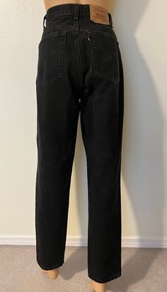 "Levi's 550-70s/80s Vintage, Black, Denim, Relaxed Fit, Tapered Leg, Made In USA, High Rise/Waist, Mom Jeans. Size-12 Reg. M  Measures: Waist-30\", Hips-38-40\", Rise-12\", Inseam-29\", Length-40.5\", Leg-13\" Condition-Excellent" Mom Jeans Levis, Levis 550, Jeans Mom, Womens Jeans, Waist Jeans, 80s Vintage, 1950s Fashion, Tapered Legs, Black Denim