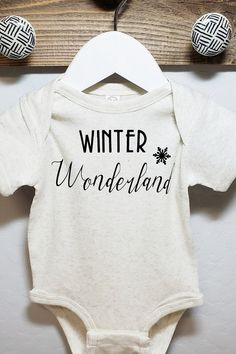 Winter Wonderland Baby Outfit, Holiday Baby Clothing, Gender Neutral Trendy One Piece If finding cute, comfy clothing for your baby is a struggle for you like it was for me, then these personalized onesies are the solution to your problem. One piece bodysuits are very convenient and easy to get on and off your child. You can dress these up or down for any occasion, and if you ever need a back up they take up little to no room in your diaper bag. All of these bodysuits offer soft, organic cotton, Cute Fitted Winter Bodysuit, Cute White Winter Onesie, Cute White Onesie For Winter, Winter Cotton Playtime Bodysuit, Playtime Soft-washed White Tops, White Fitted Winter Onesie, Cute White Bodysuit For Winter, White Cotton Winter Onesie, Winter Cotton Onesie With Letter Print