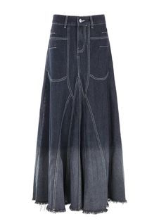 LIZAKOSHT - Women's A-line Denim Skirt Vintage 90s Aesthetic Y2k Long Cowboy Skirt Harajuku Korean Emo Jean Skirt 2000s Clothes Summer Emo Jeans, Preppy Fabric, Maxi Skirt Blue, A Line Denim Skirt, Street Y2k, 2000s Clothes, Ombre Design, Vintage Preppy, Denim Maxi