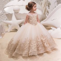 Your little girl will be the star of the ball in this stunning lace gown, with elegant flower embroidery and a charming bow at the back. Fit For A Princess, this exquisite gown will make her feel like royalty, perfect for dazzling at any special event. Wedding Ball Gown Princess, Ball Gown Princess, Wedding Ball Gown, Gown Princess, Ball Gowns Princess, Teen Girl Dresses, Childrens Dress, Kids Outfits Girls, Tulle Lace